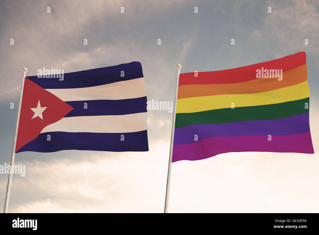 Beautiful flag of LGBT pride waving with the strong wind and CUBA 3D ...