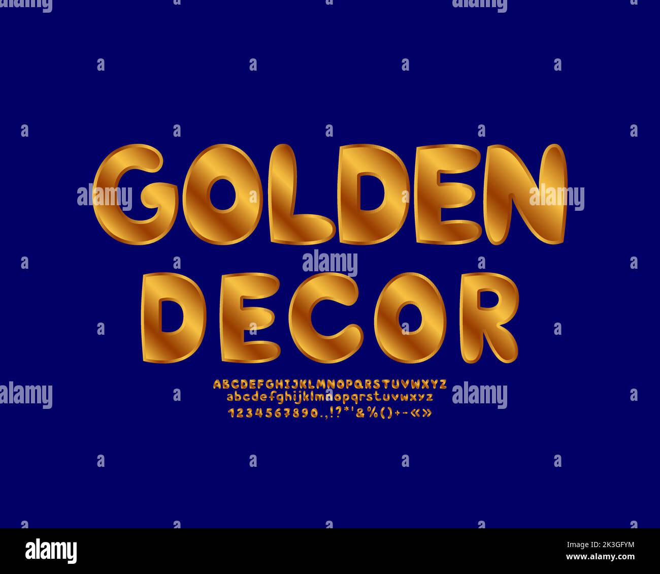 Original banner Golden Decor with cartoon bold font with gold gradient color on navy blue background Stock Vector