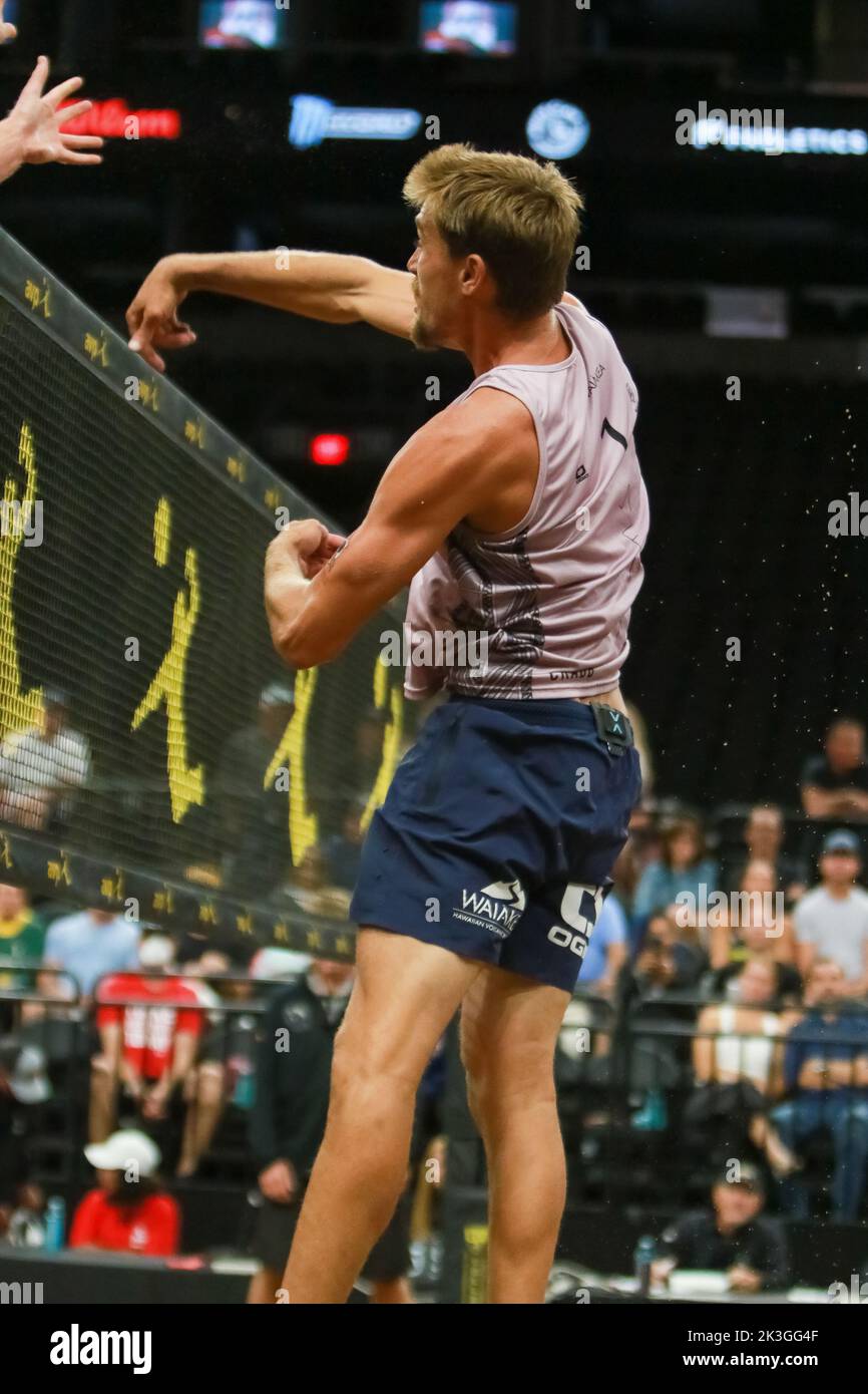 AVP championships took over Downtown Phoenix in the Footprint Center as both the men and women went to battle on the sand. The day saw the team of Lot Stock Photo