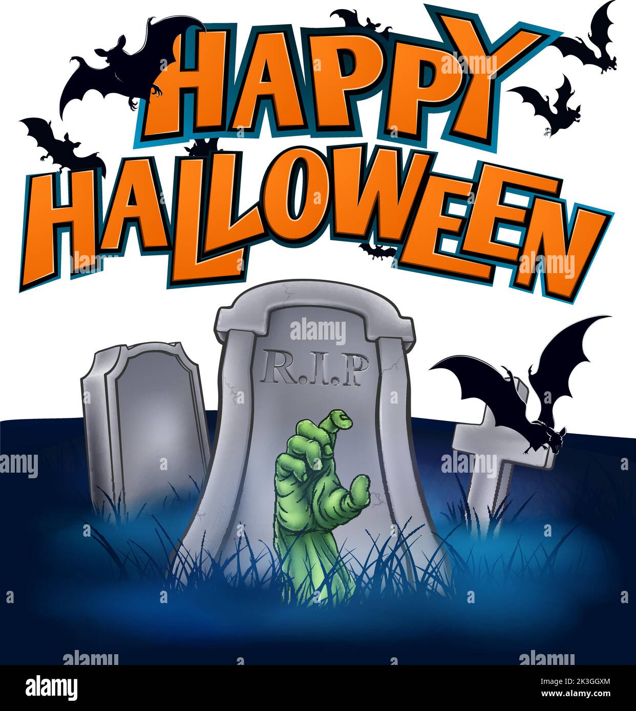 Halloween Grave Spooky Cartoon Background Design Stock Vector