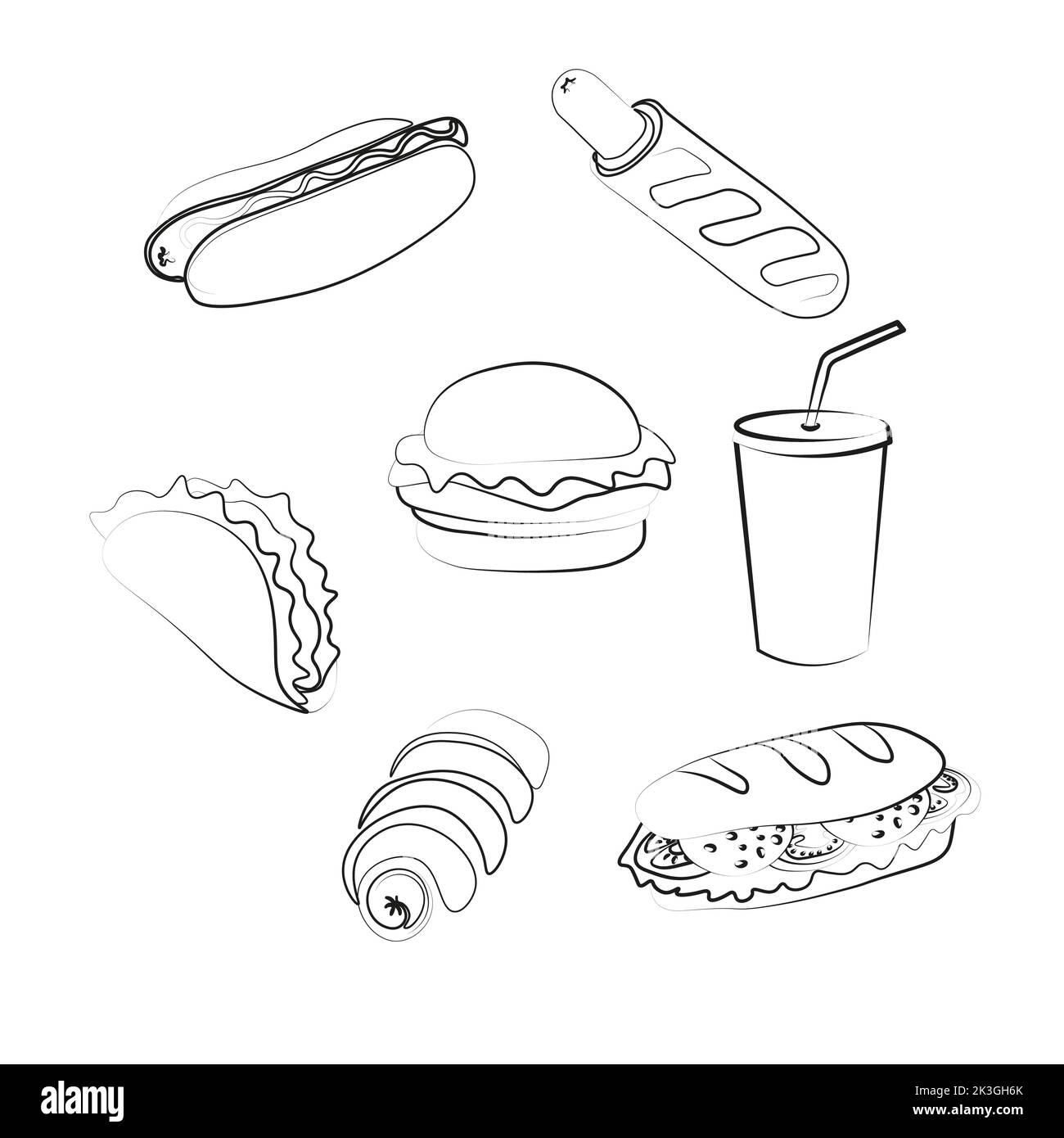 Trendy vector Fast Food set for cafe.  Stock Vector