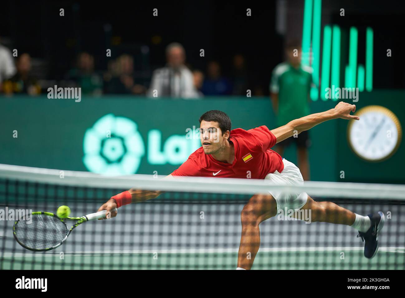 Valencia, Spain. 18th Sep, 2022. Carlos Alcaraz (Spain Team) seen in action during the tennis match between Spain and Korea Republic at the Davis Cup by Rakuten at The Pabellon Municipal de Fuente San Luis.Final score, Spain 6, 7 Korea Republic 4, 6. Credit: SOPA Images Limited/Alamy Live News Stock Photo