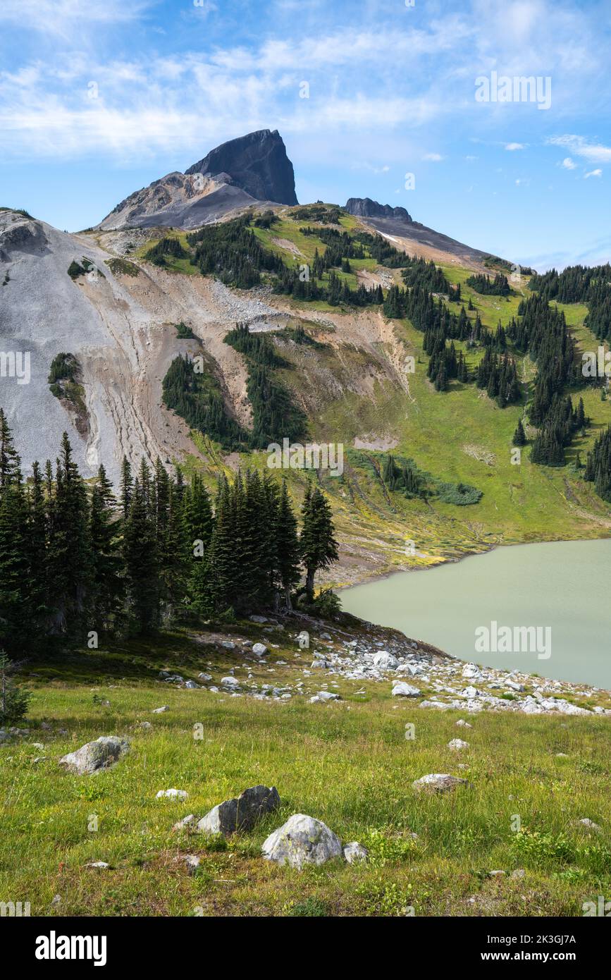 View of Black Tusk looking north from Panorama Ridge during summer. Stock Photo