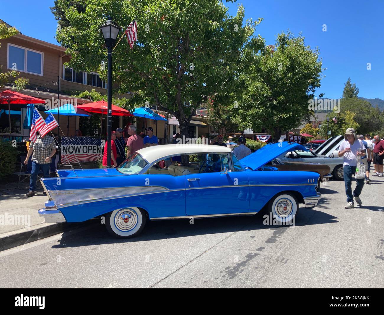Colorful cars parked and displayed on the street during Classic and