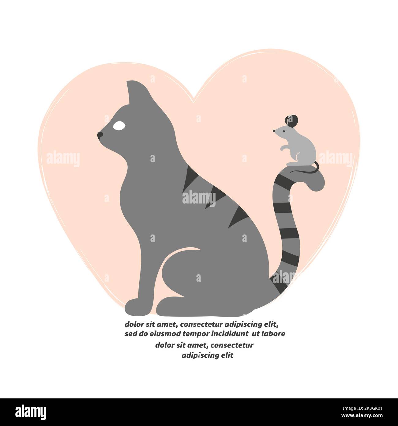 Cute cat and mouse vector illustration. Logo design. Stock Vector