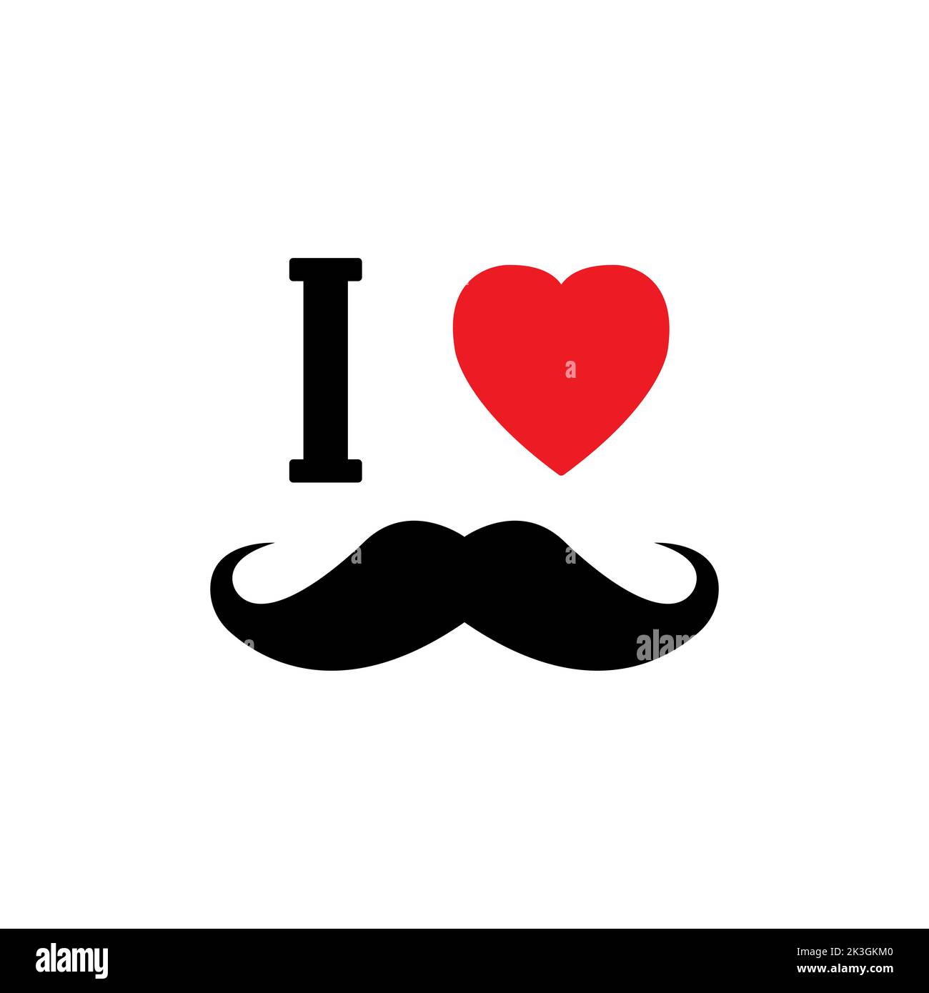 I love mustache with red heart shape isolated on white background Stock ...