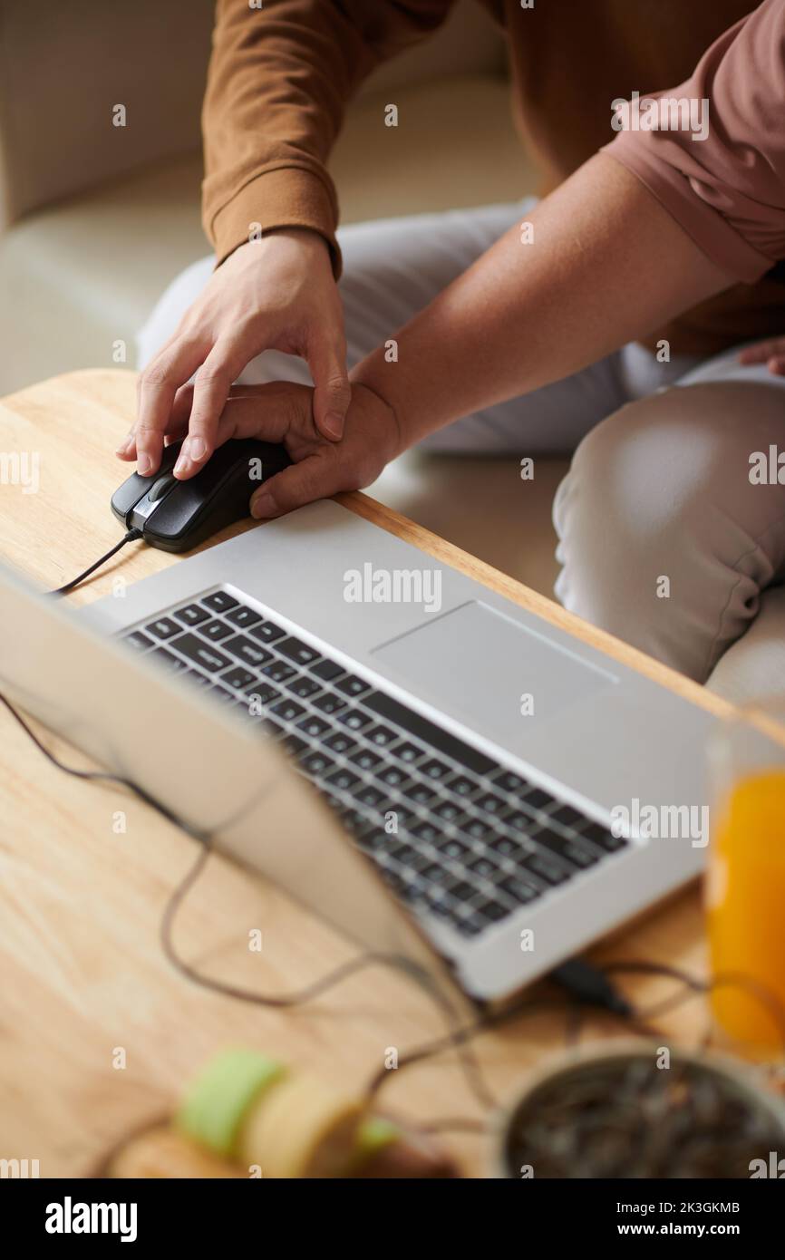 Caring son teaching senior mother how to use computer mouse Stock Photo ...