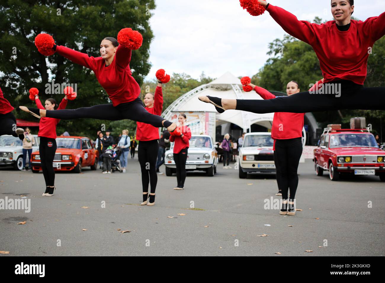 Odessa, Ukraine. 24th Sep, 2022. Cheerleaders from the club 'Spirit' perform during the festival. The purpose of the 'Family Weekend' festival is to raise funds for the purchase of a mobile dental office for the Armed Forces of Ukraine. During the festival, visitors had the opportunity to listen to a concert, take photos with vintage cars, watch cheerleaders perform, attend master classes for children. Credit: SOPA Images Limited/Alamy Live News Stock Photo