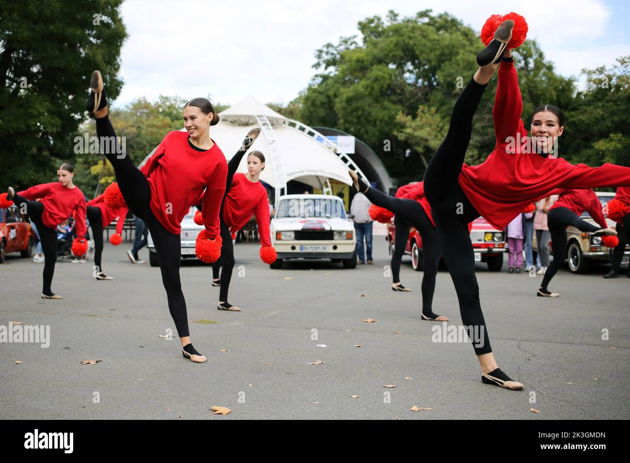 Cheerleaders from the club "Spirit" perform during the festival. The