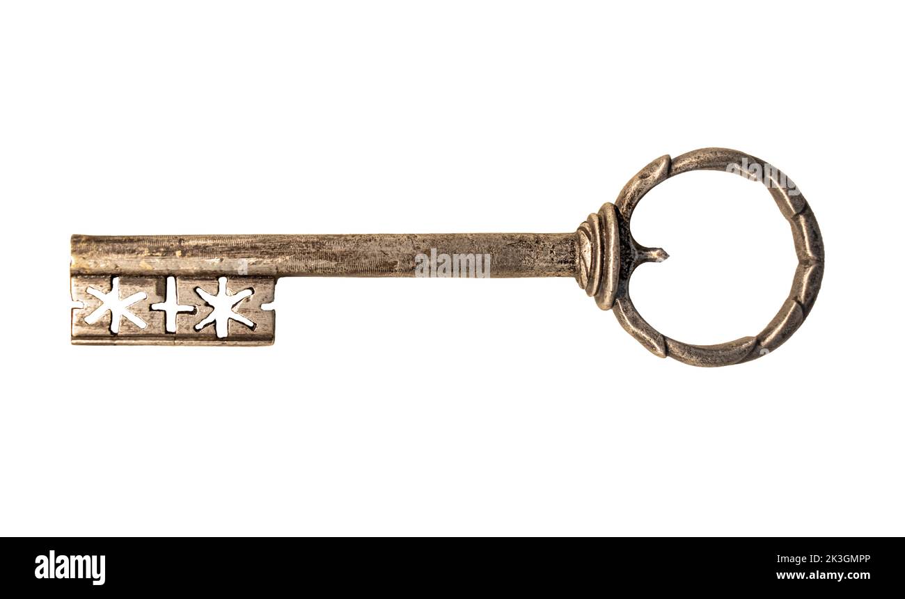 The historical iron key, 16th century, isolated on a white background Stock Photo