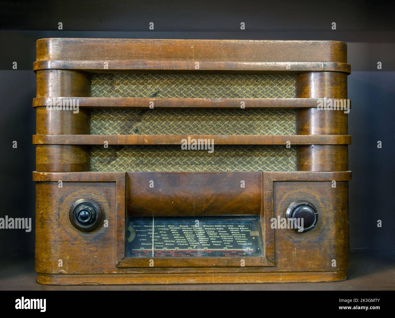 The old radio is on the cabinet Stock Photo