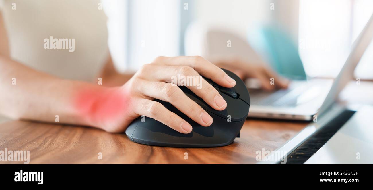 woman hand using computer ergonomic mouse, prevention wrist pain