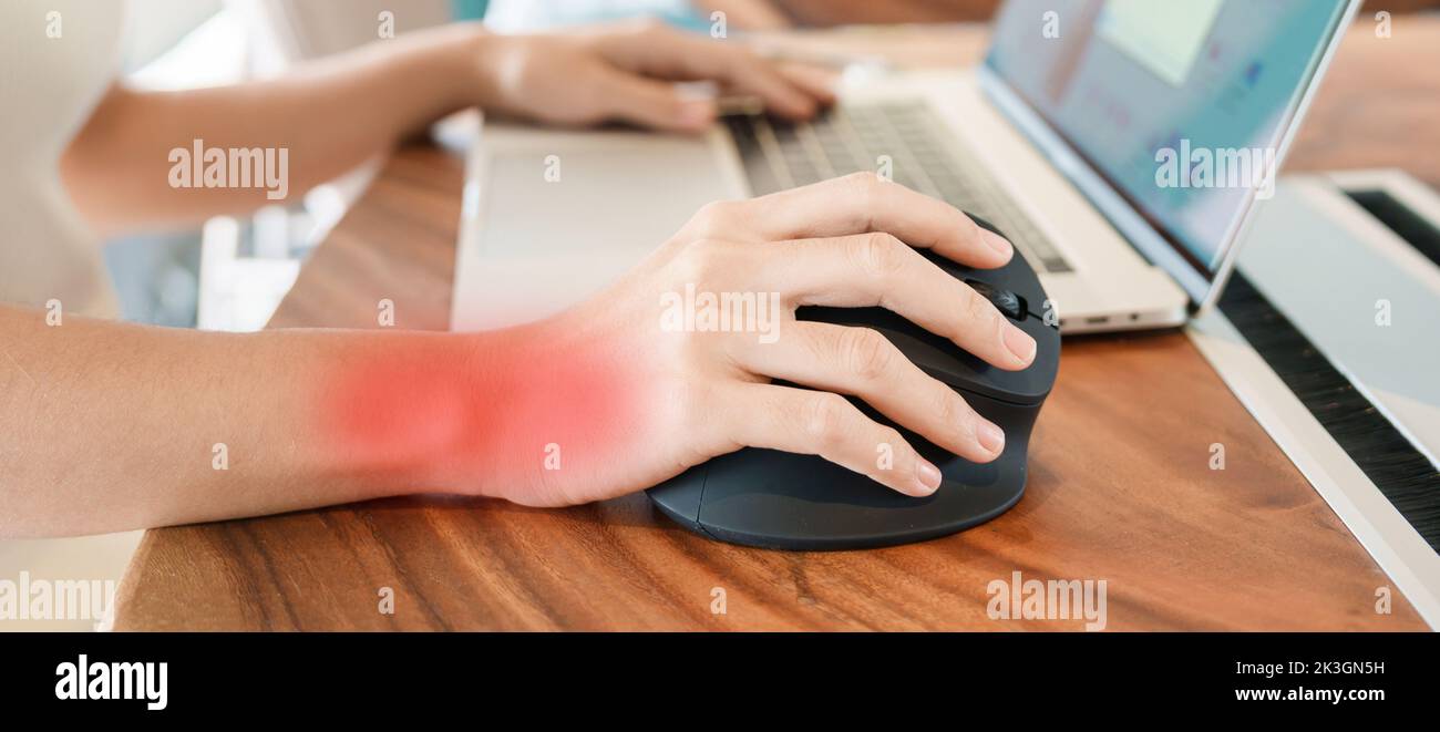 woman hand using computer ergonomic mouse, prevention wrist pain