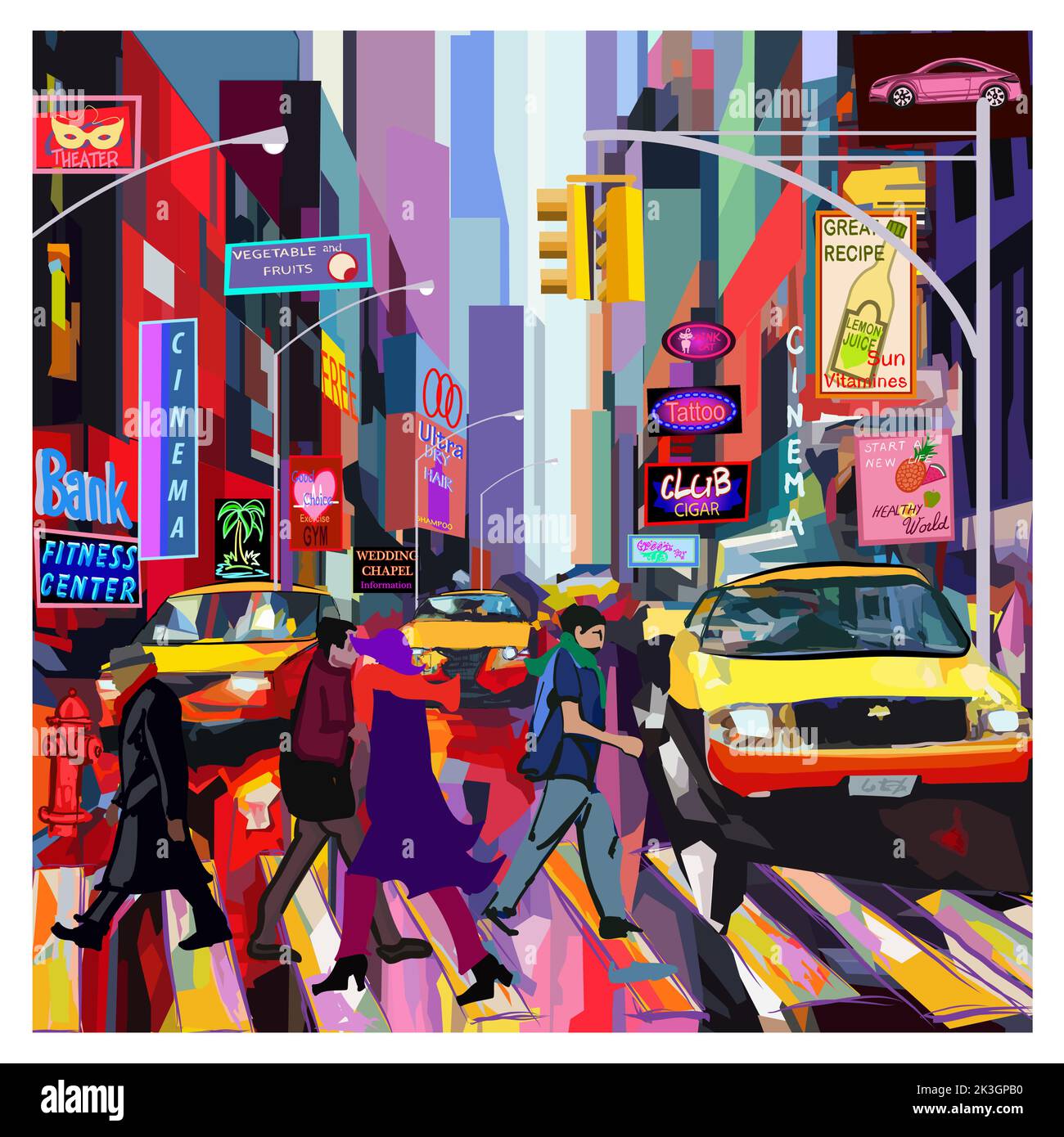 Original and colorful representation of Times Square in New York - vector illustration (Ideal for printing on fabric or paper, poster or wallpaper, ho Stock Vector