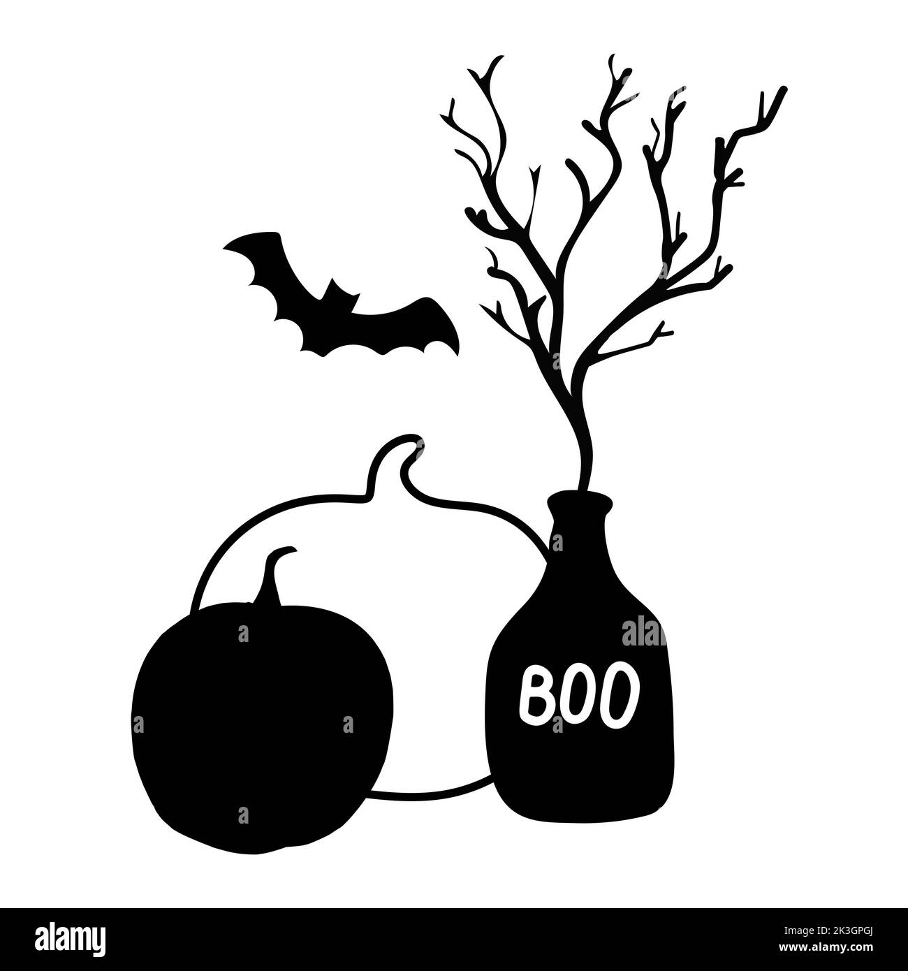 Illustration of a black bat and a pumpkins on a white background Stock ...
