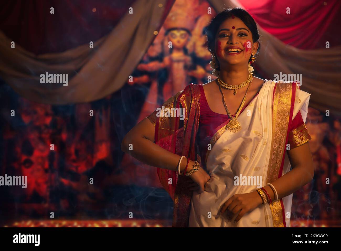 Portrait of a married Bengali woman with sindoor on face Stock Photo