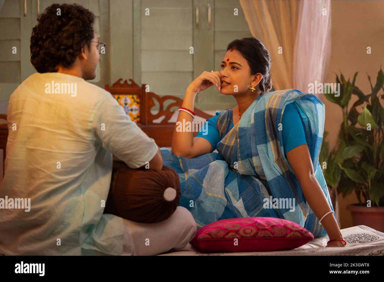 Portrait of Bengali couple talking on bed Stock Photo Alamy