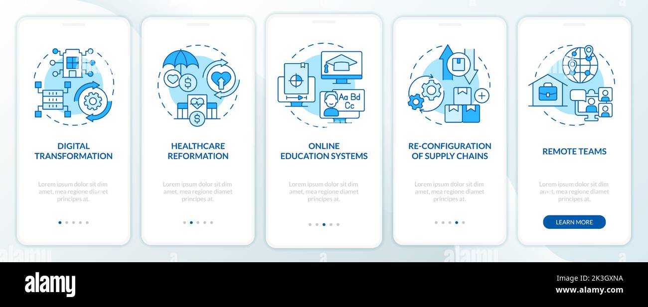 Business trends blue onboarding mobile app screen Stock Vector