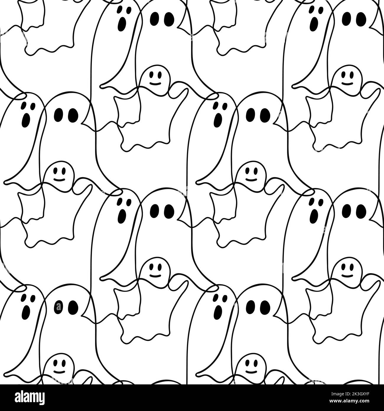 Seamless pattern with illustration of ghosts on a white background ...