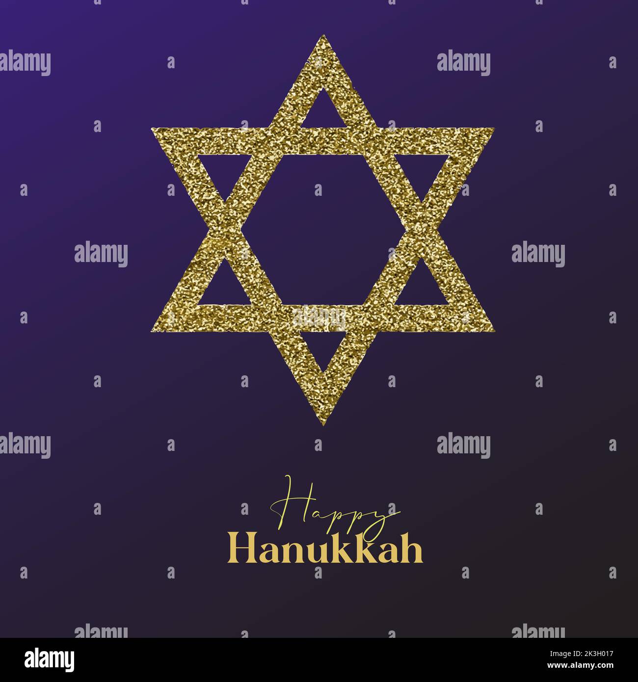 Happy Hanukkah card design with gold symbol on blue color background