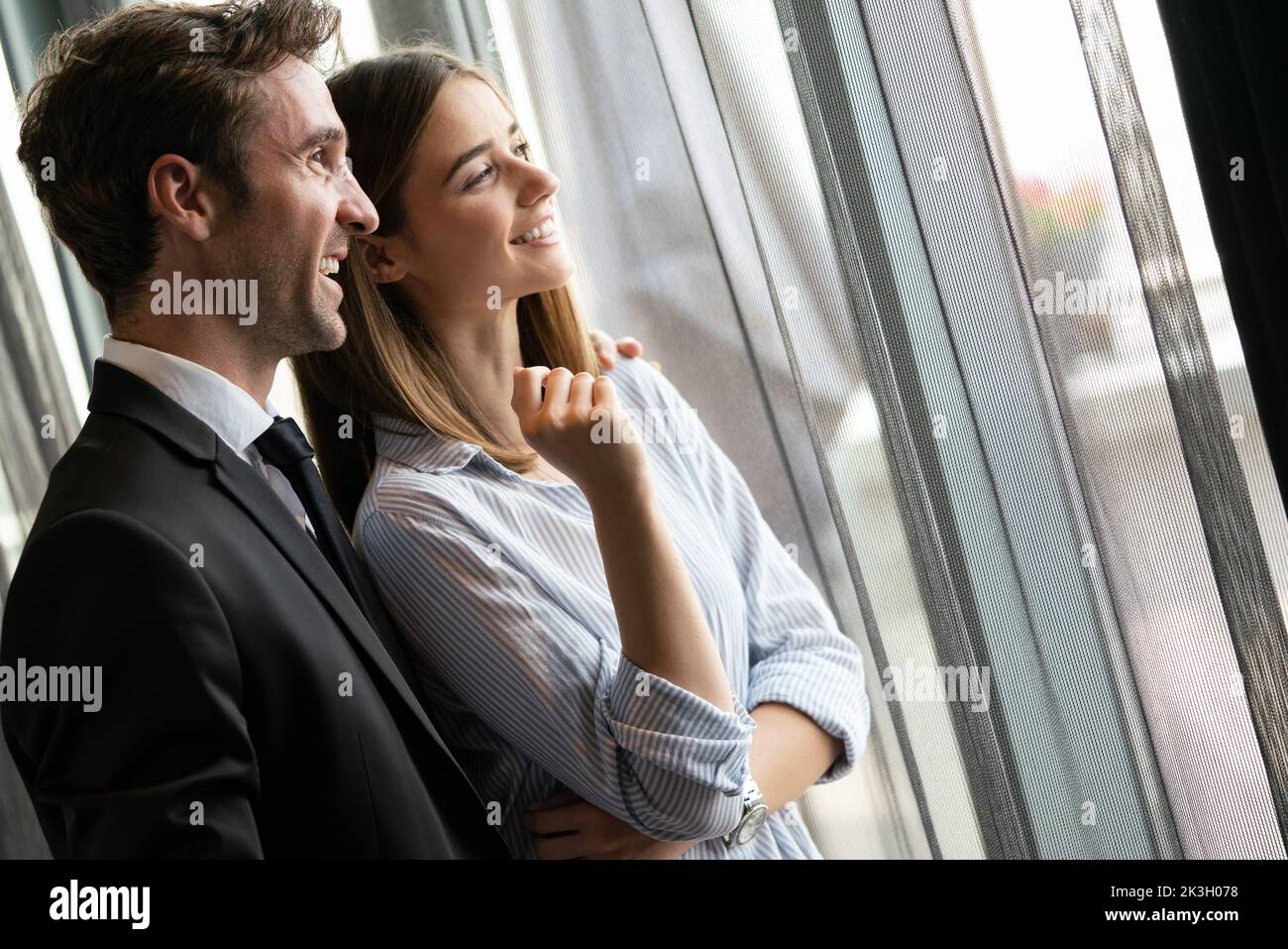 Young loving happy couple have fun smiling and talking Stock Photo