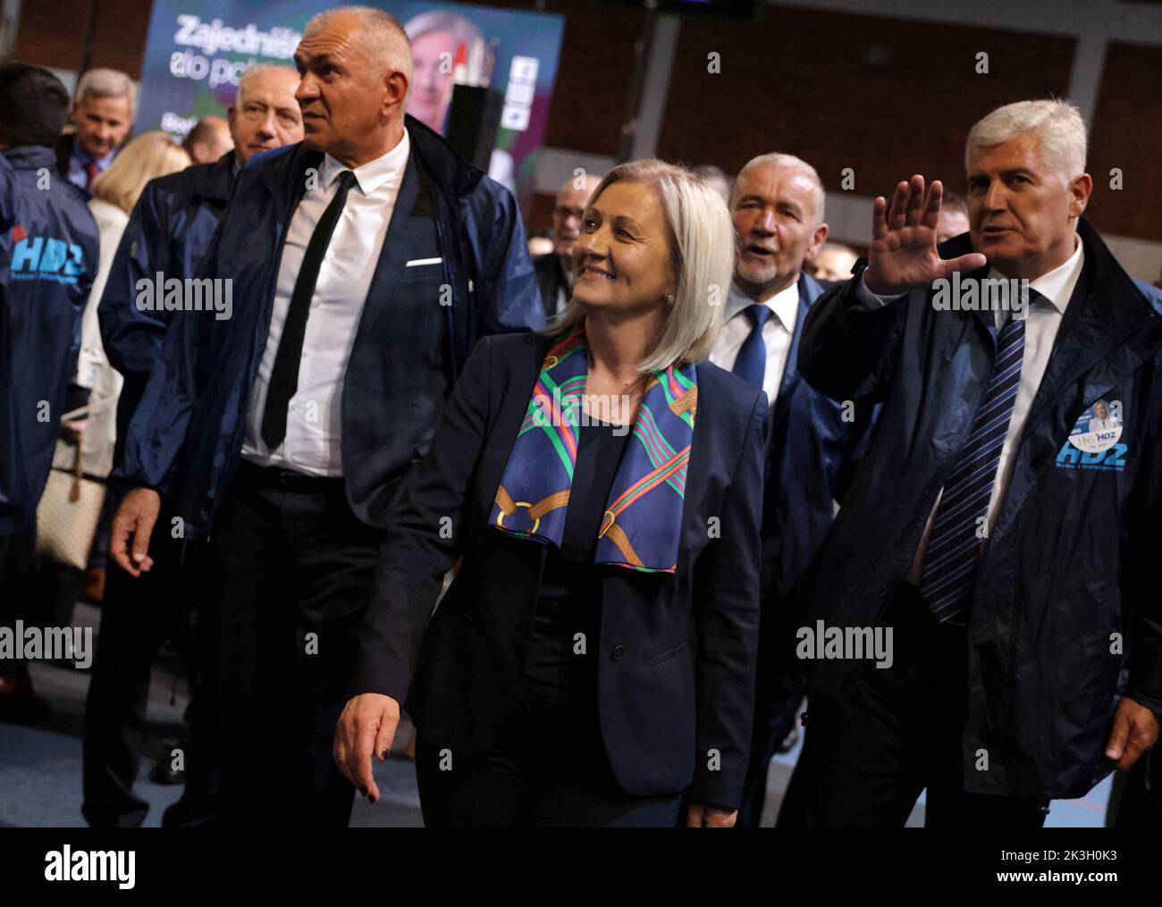 Borjana Kristo of the Croatian Demotracit Union and Croat candidate of the Tri-partite Bosnian Presidency and Dragan Covic, President of the Croatian Democrtic Union attend a pre-election rally in Zepce, Bosnia and Herzegovina, September 26, 2022. REUTERS/Dado Ruvic Stock Photo