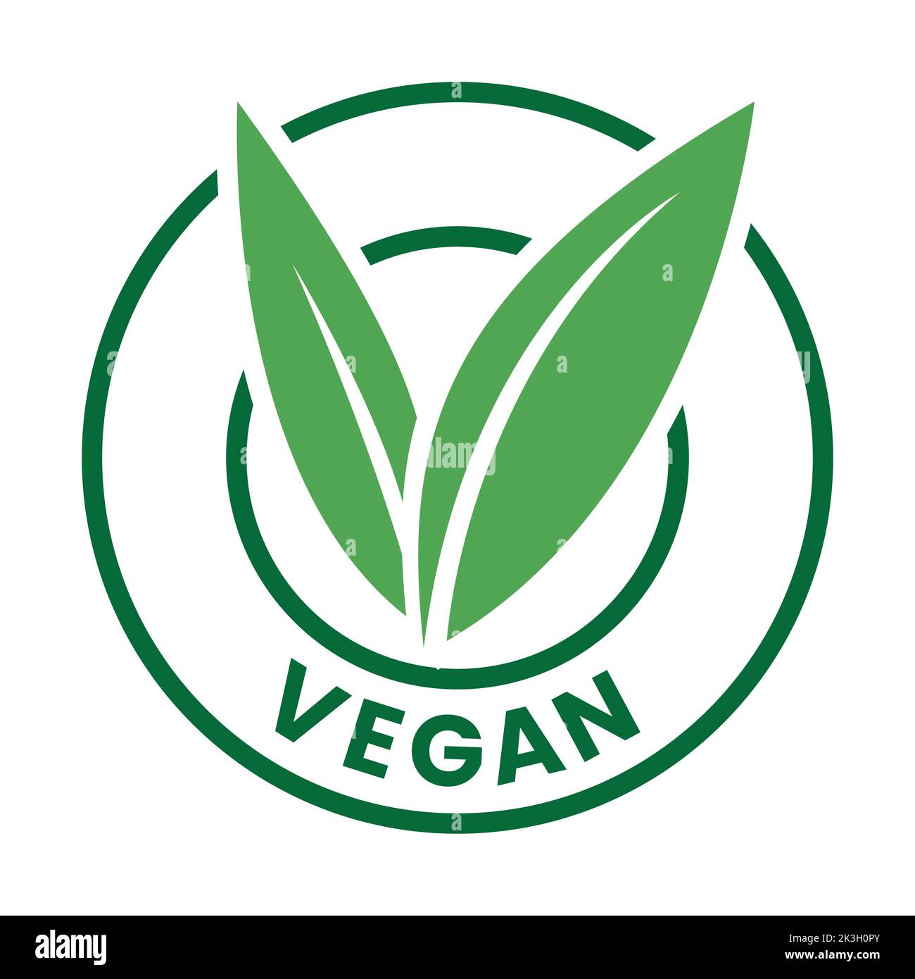 Vegan Round Icon with Green Leaves isolated on a White Background Stock ...