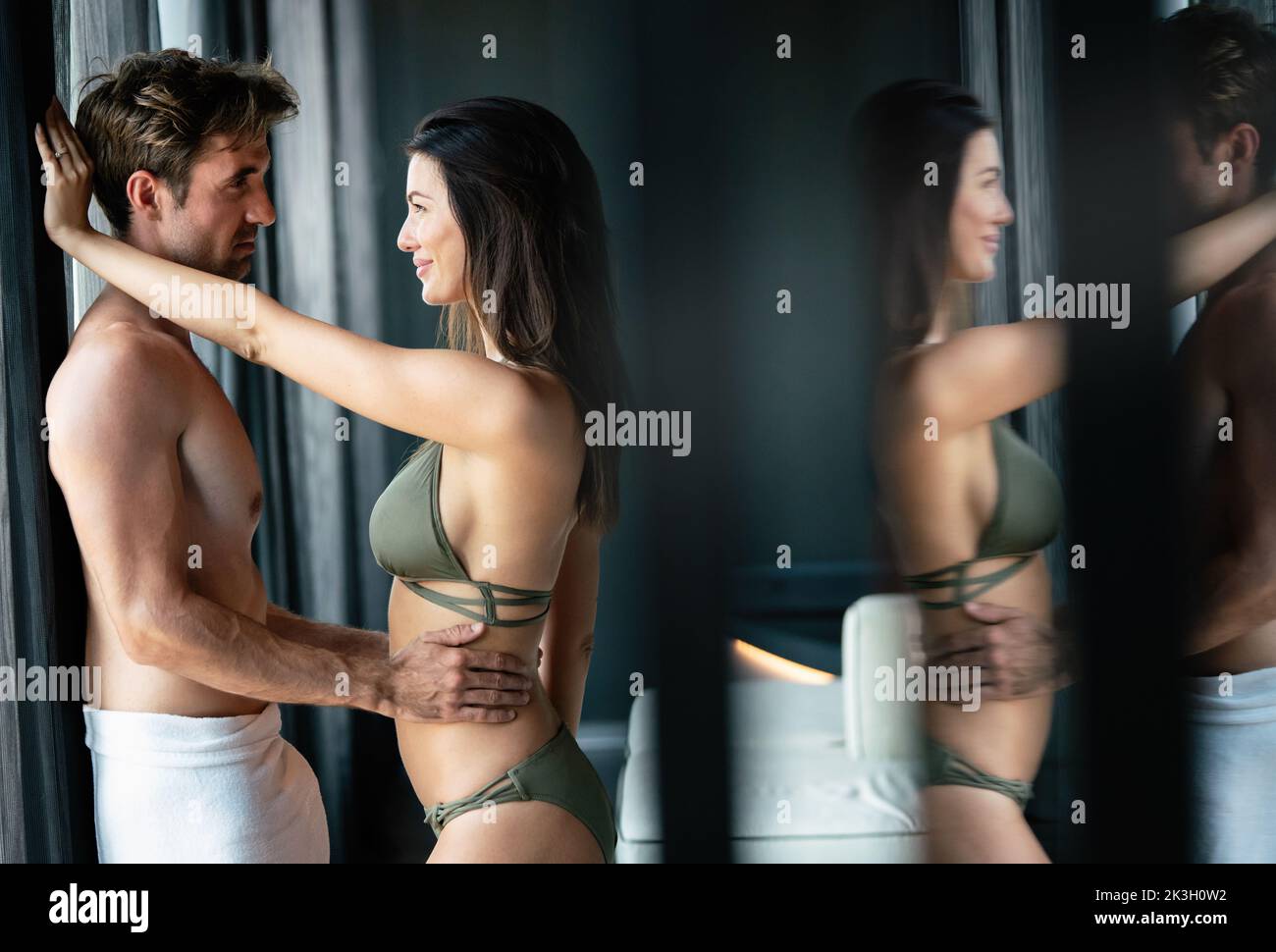 Sexy couple in love in bedroom, people, sex, sensual concept Stock Photo