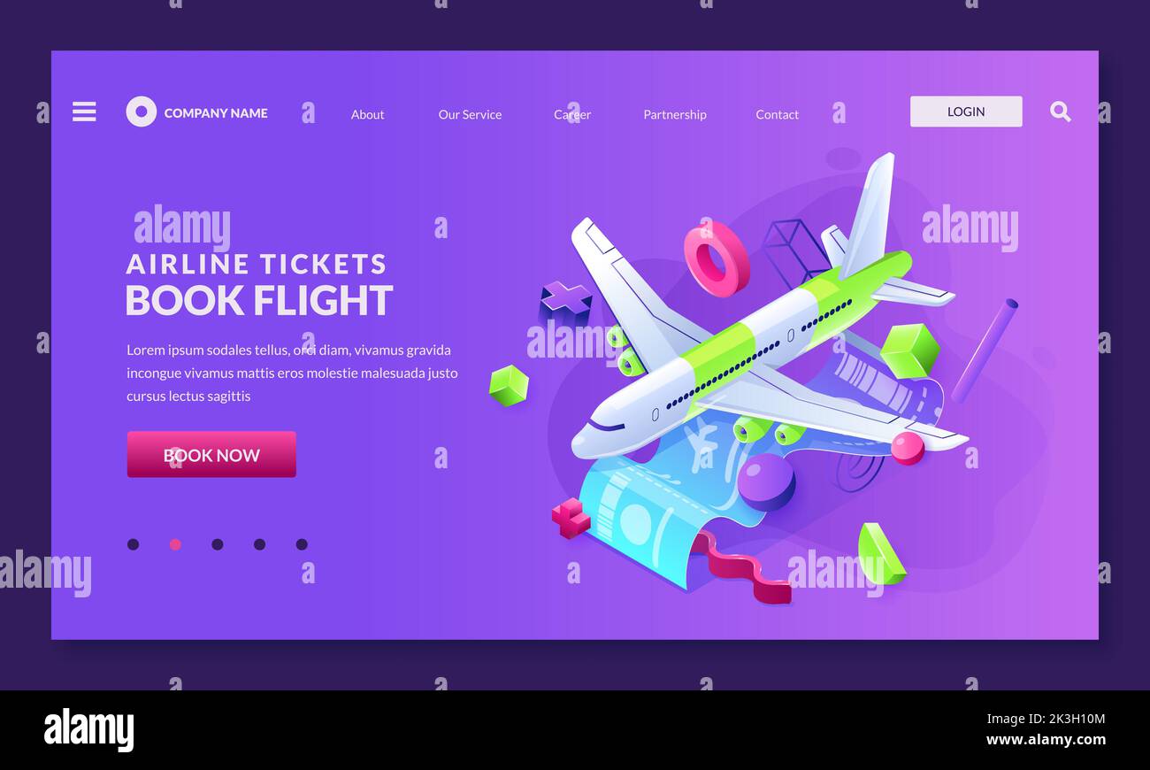 Buying plane tickets and booking flights concept. Vector 3d isometric