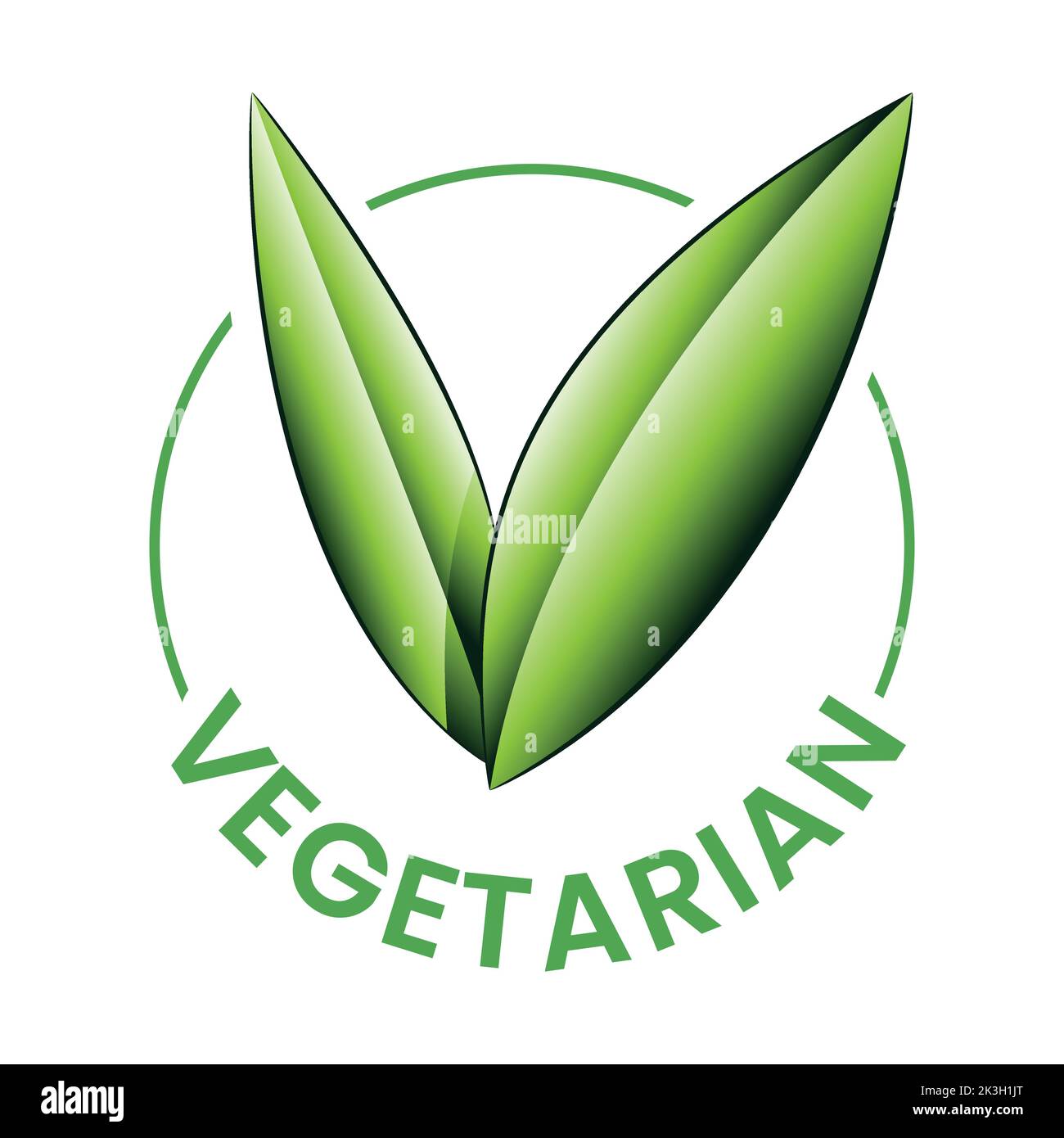 Vegetarian Round Icon with Shaded Green Leaves isolated on a White ...
