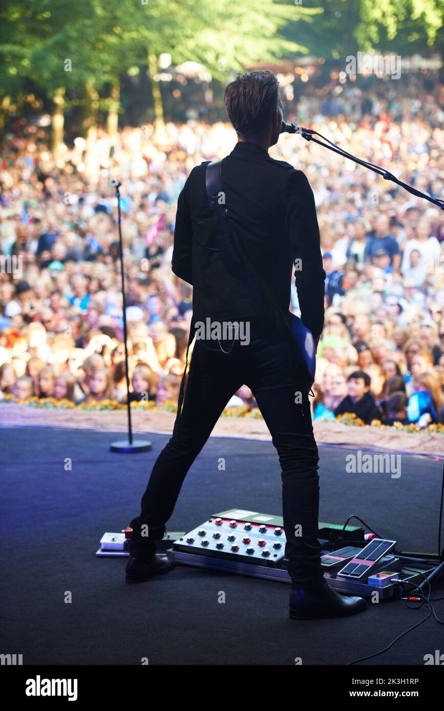 Enjoying the music festival. a large crowd at a music concert. Stock Photo