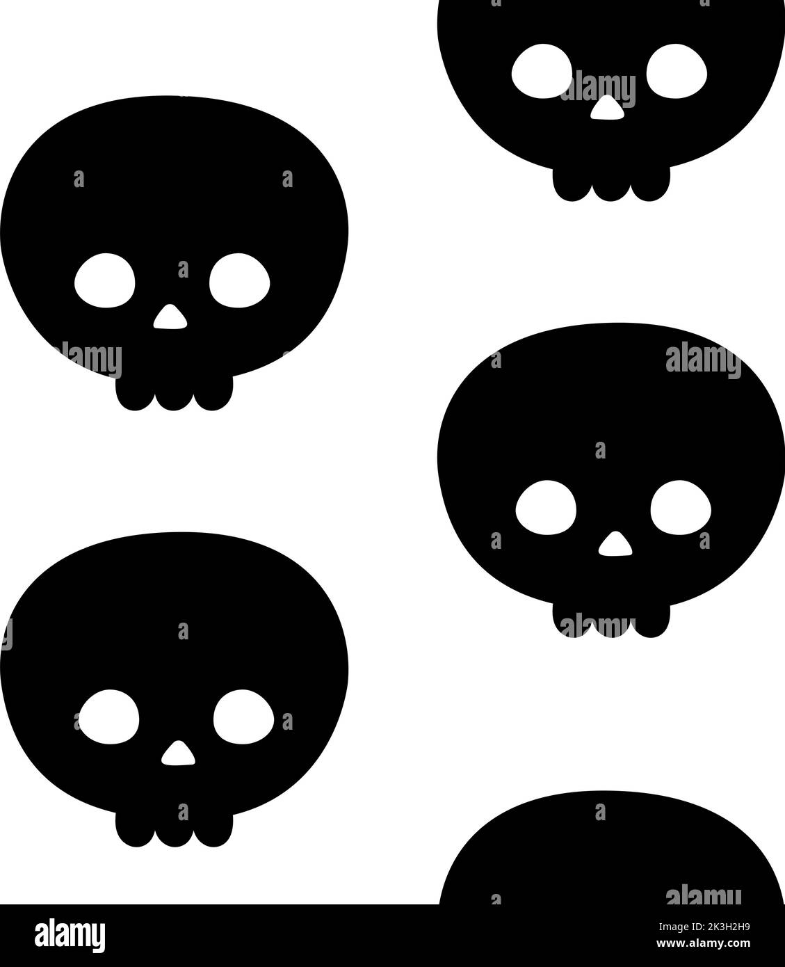 Vector seamless pattern of hand drawn flat kawaii skull silhouette ...