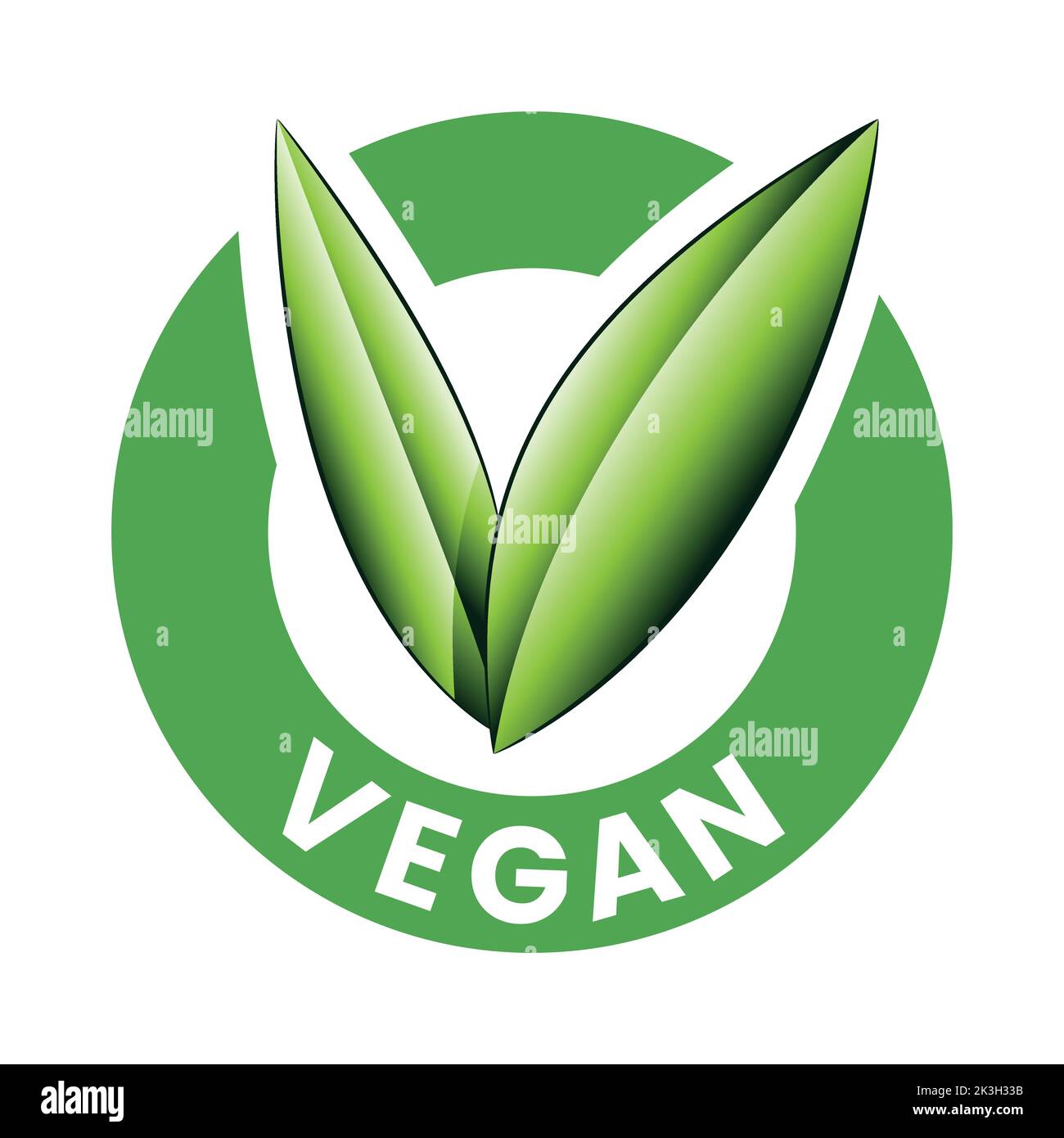 Vegan Round Icon with Shaded Green Leaves isolated on a White ...
