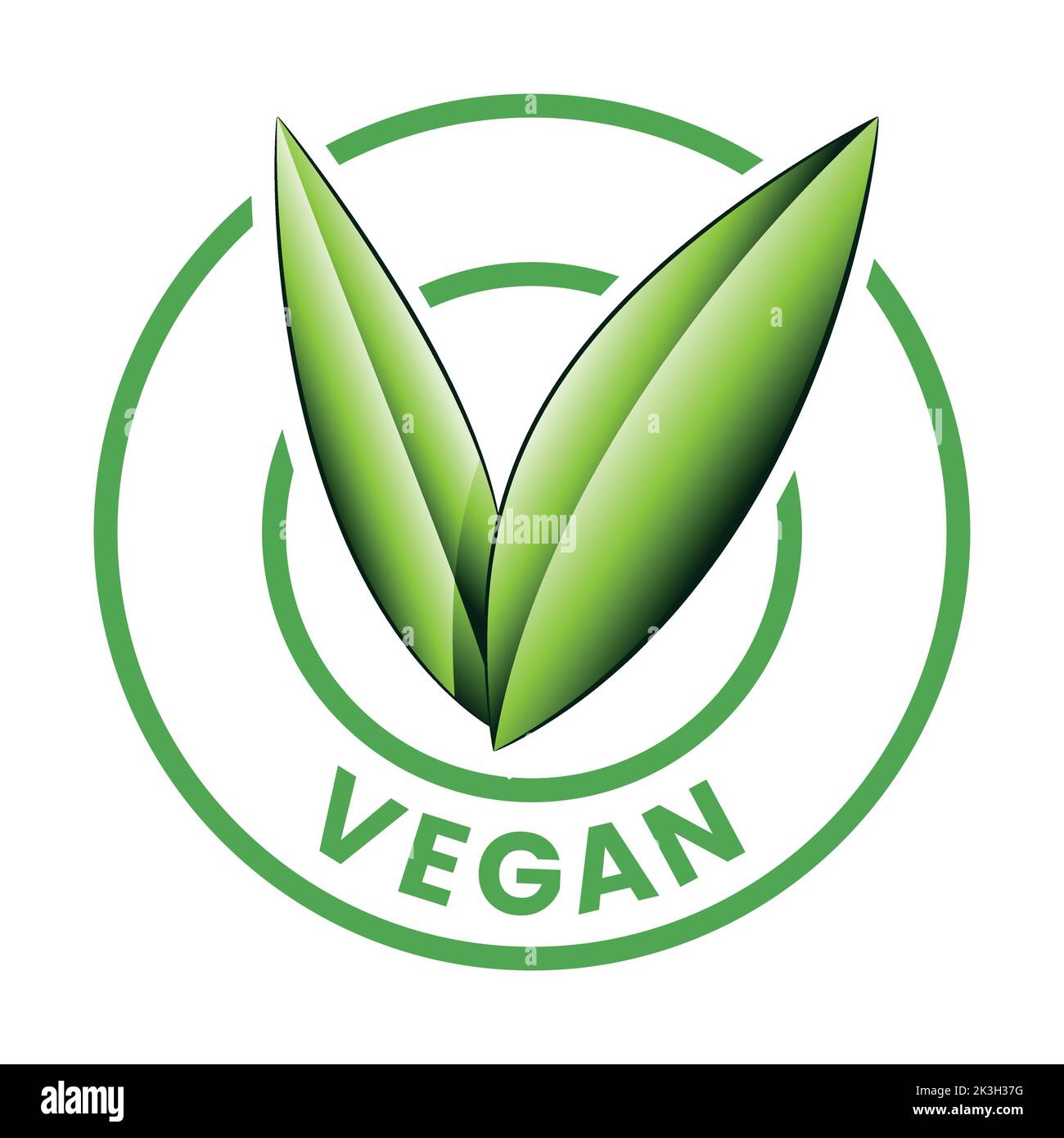 Vegan Round Icon with Shaded Green Leaves isolated on a White ...