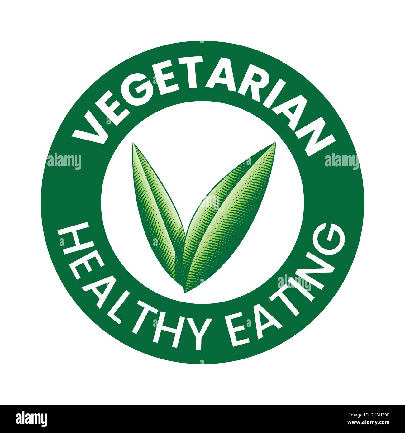 Vegetarian Healthy Eating Round Icon with Engraved Green Leaves ...