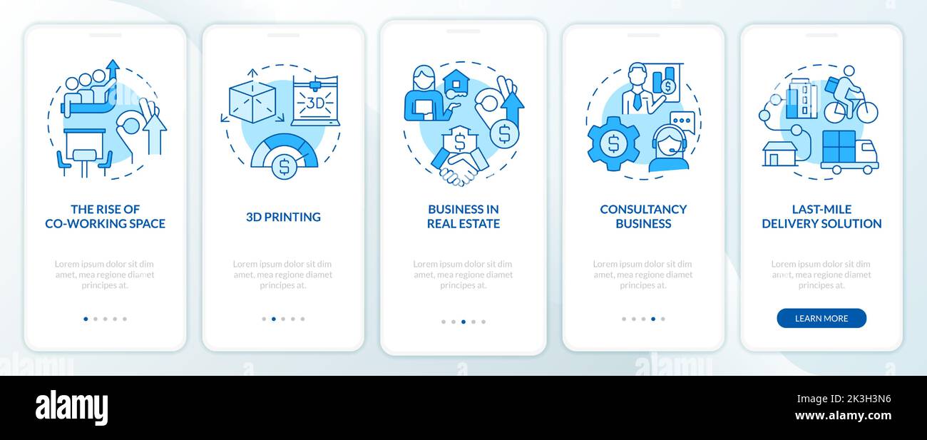 Future business trends blue onboarding mobile app screen Stock Vector
