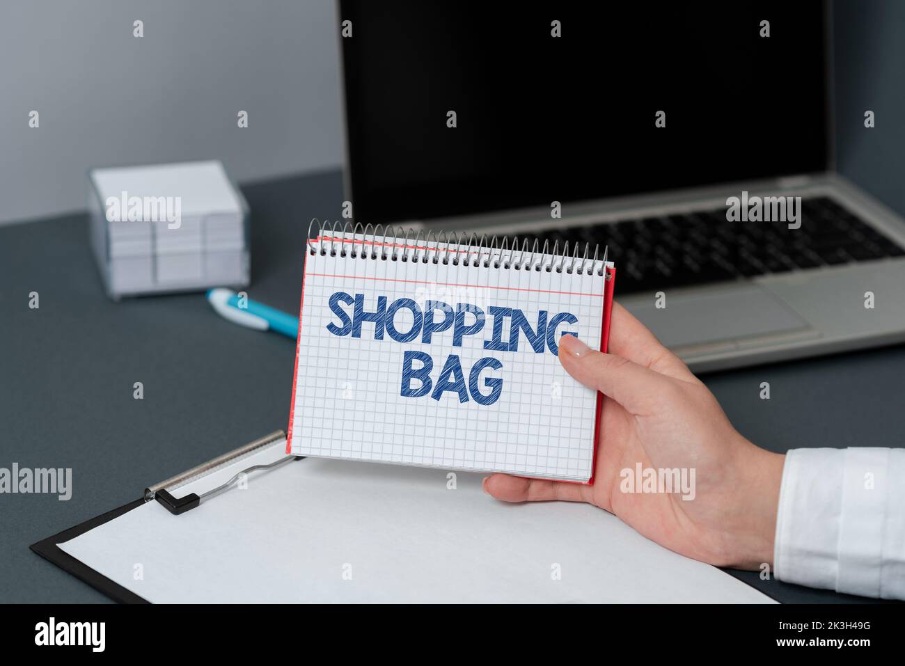 Text caption presenting Shopping Bag. Word Written on Containers for