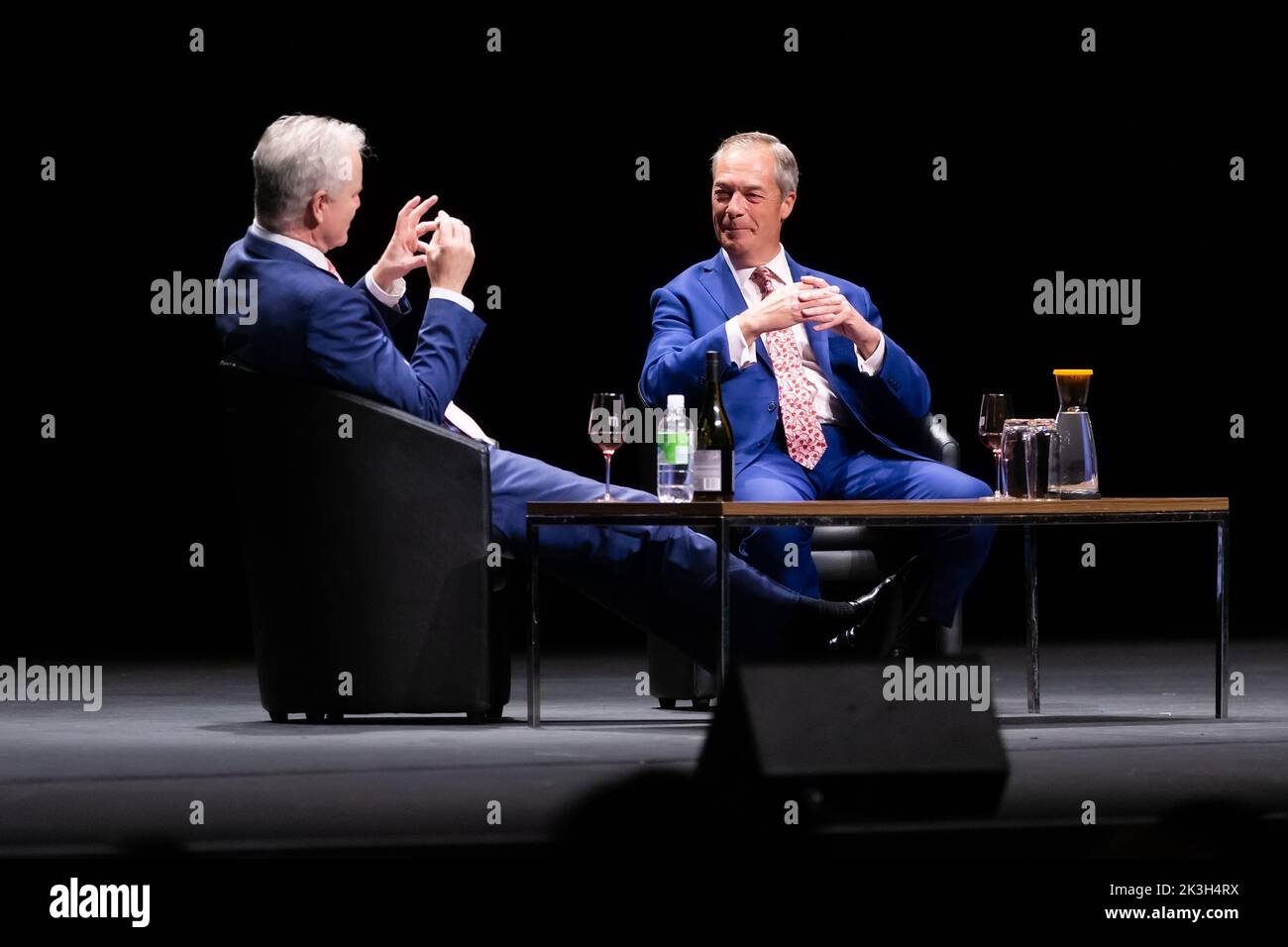 Melbourne, Australia, 26 September, 2022. Nigel Farage and Ross Cameron take questions from a sold out audience during An Evening With Nigel Farage at The Melbourne Convention and Exhibition Centre on September 26, 2022 in Melbourne, Australia. Credit: Dave Hewison/Speed Media/Alamy Live News Stock Photo