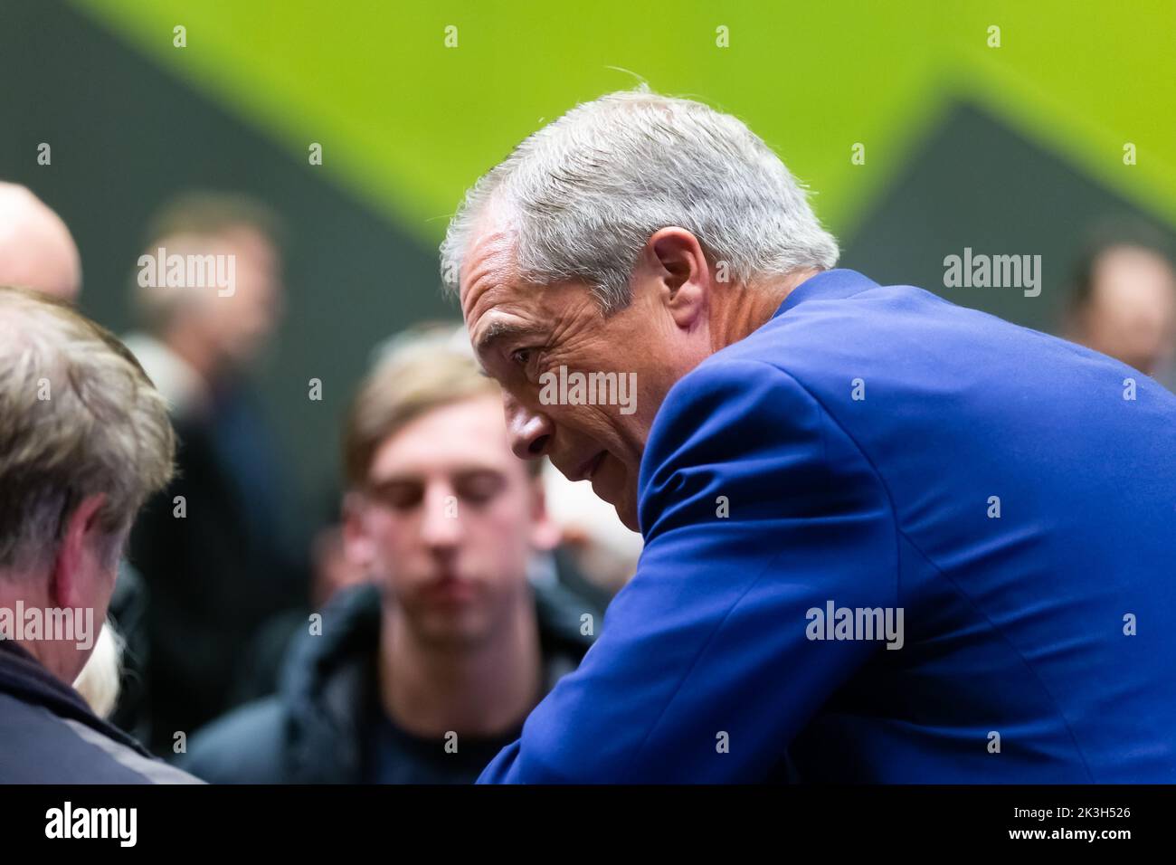 Melbourne, Australia, 26 September, 2022. Nigel Farage is seen chatting to audience members during An Evening With Nigel Farage at The Melbourne Convention and Exhibition Centre on September 26, 2022 in Melbourne, Australia. Credit: Dave Hewison/Speed Media/Alamy Live News Stock Photo