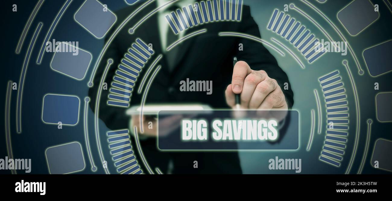 Conceptual caption Big Savings. Conceptual photo income not spent or ...