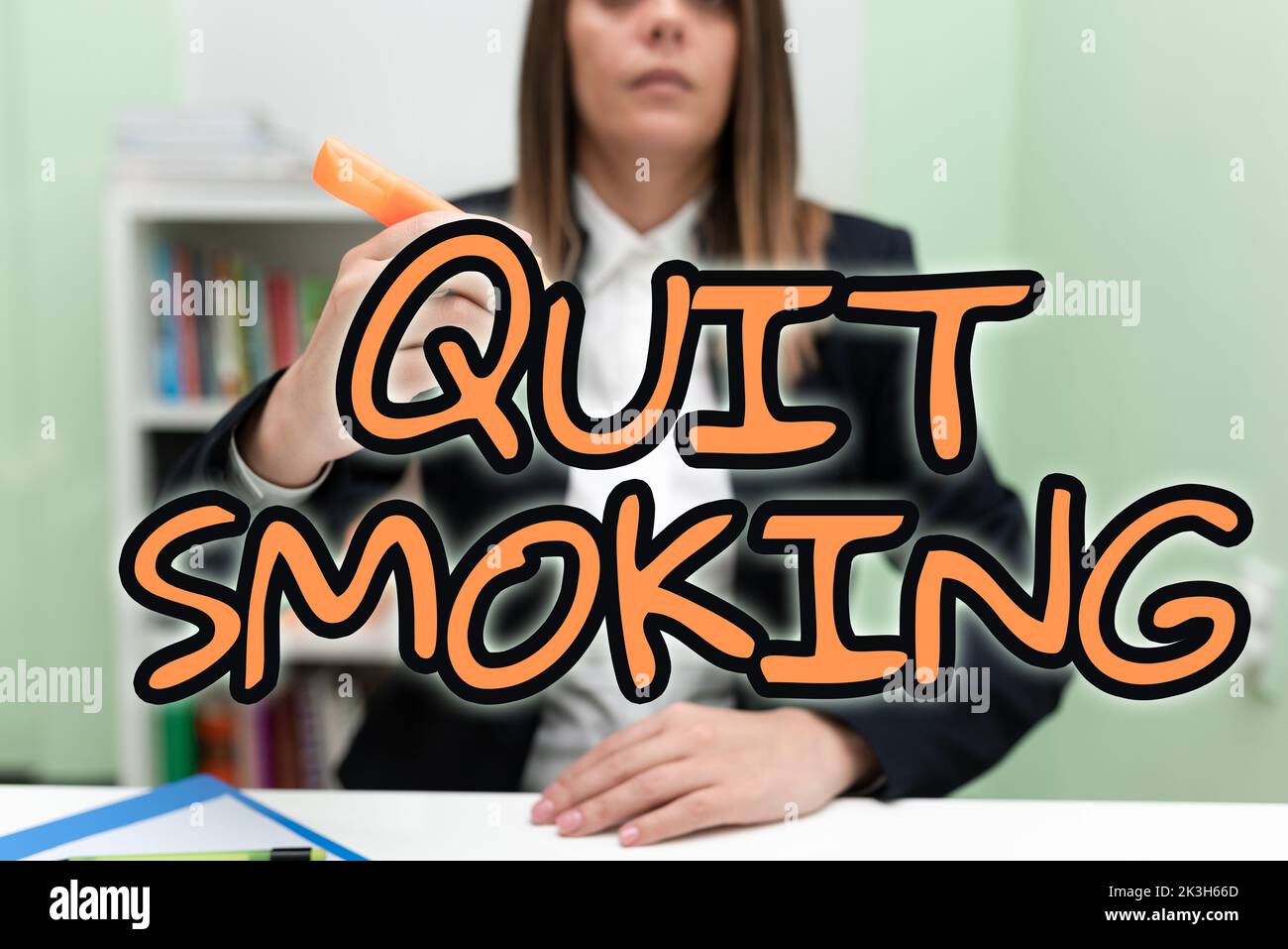 Text caption presenting Quit Smoking. Word for Discontinuing or ...