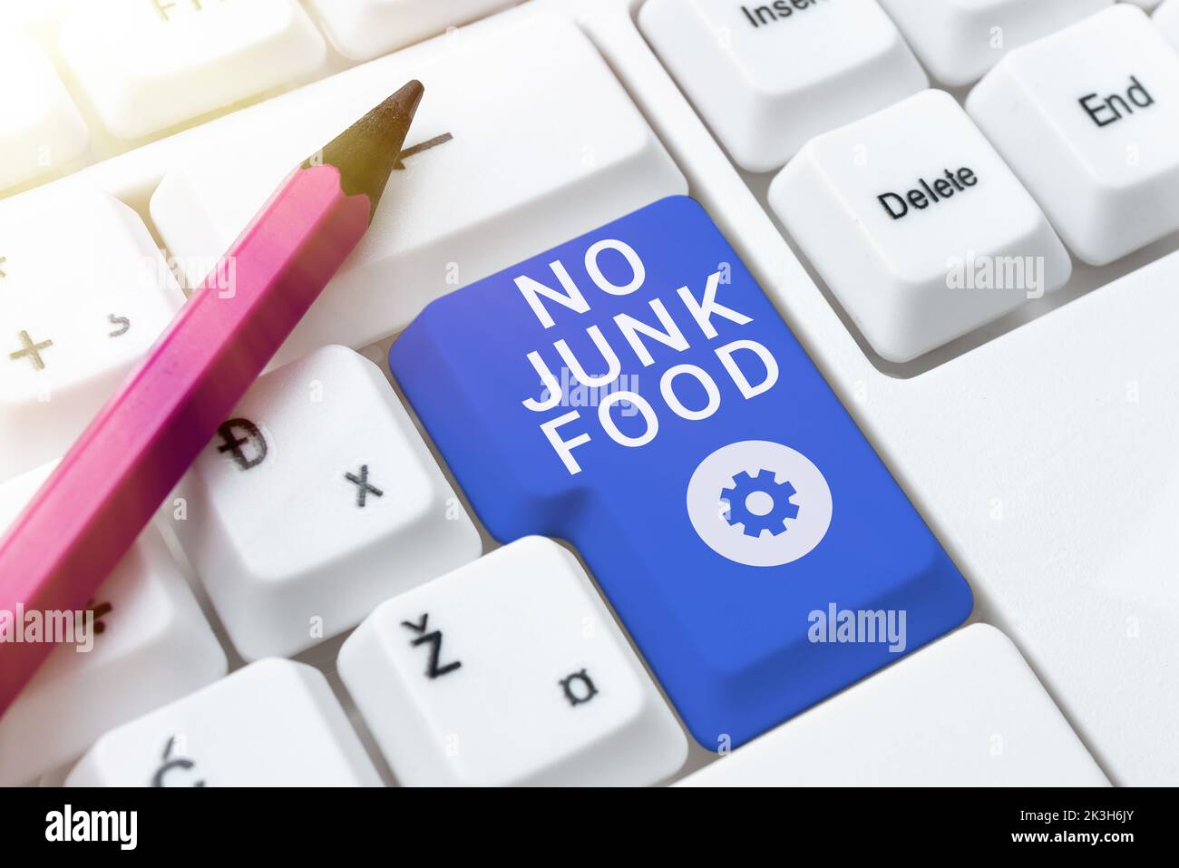 Conceptual caption No Junk Food. Business concept Stop eating unhealthy