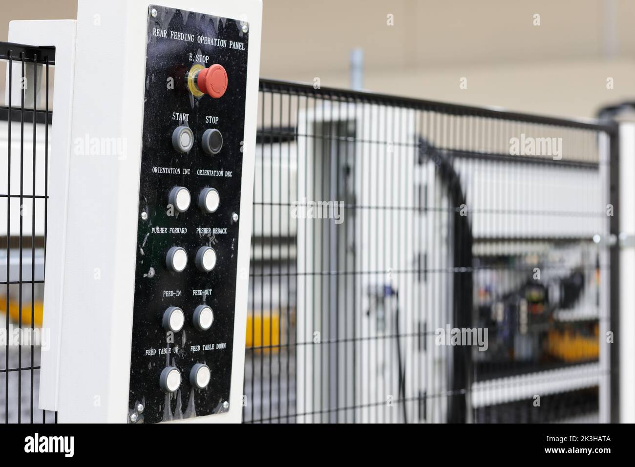 Remote operation panel of manufacturing equipment. Selective focus. Stock Photo