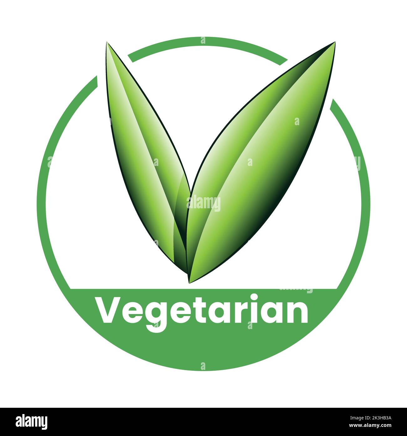 Vegetarian Round Icon with Shaded Green Leaves isolated on a White ...