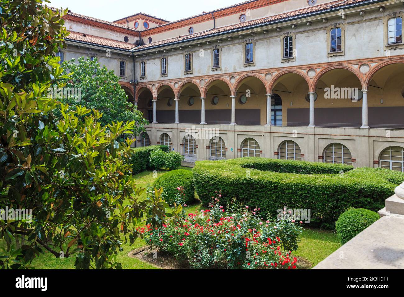 MILAN, ITALY - MAY 19, 2018: It is a cloister of the former medieval Benedictine monastery, in which the Museum of Science and Technology. Stock Photo