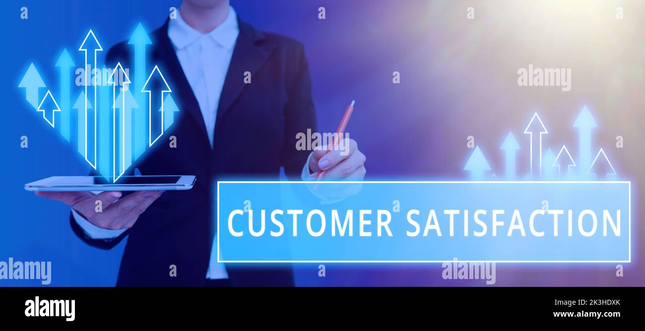 Text caption presenting Customer Satisfaction. Concept meaning Exceed Consumer Expectation Satisfied over services Stock Photo