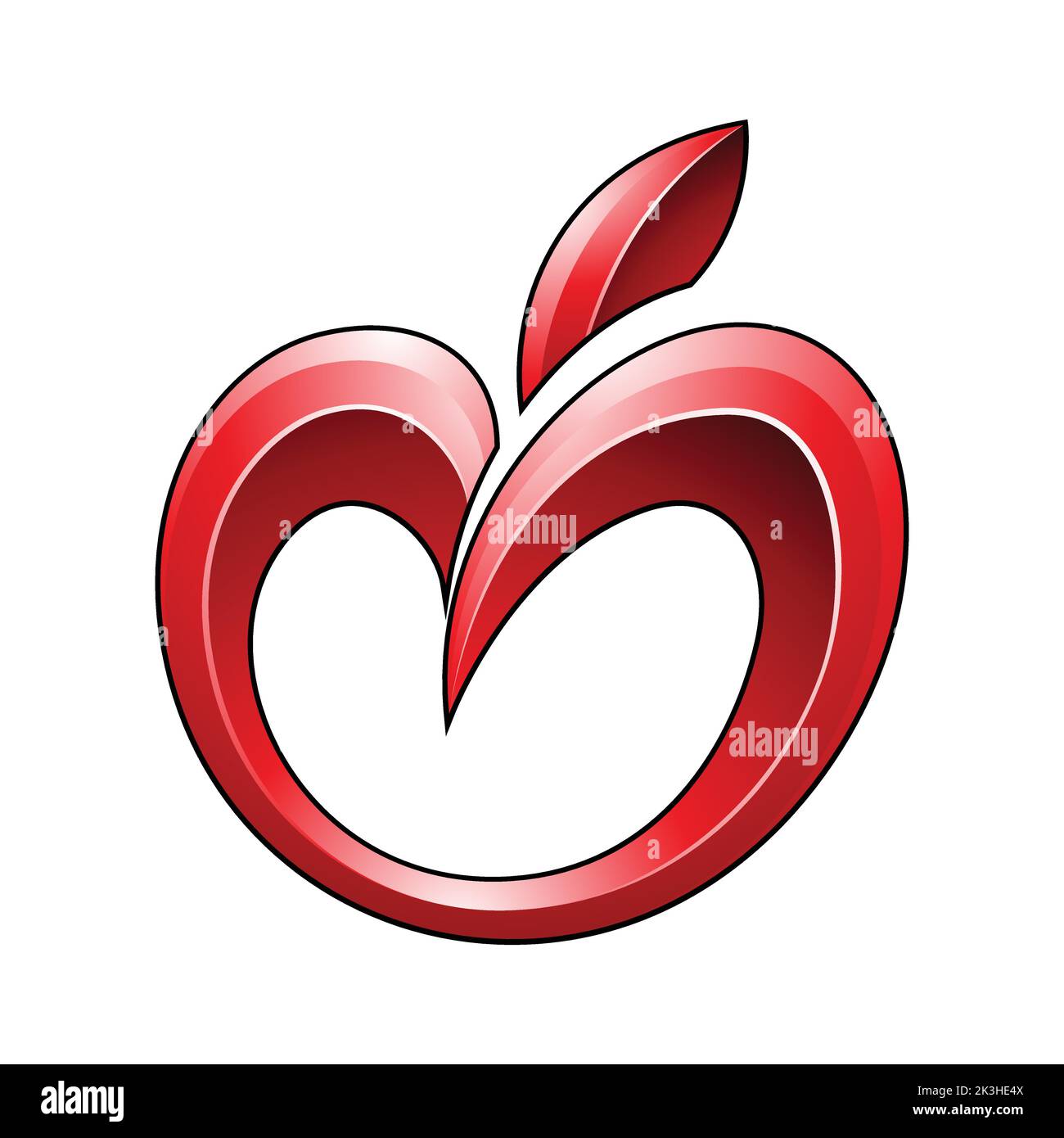 Apple Icon in Glossy Shades of Red isolated on a White Background Stock Vector