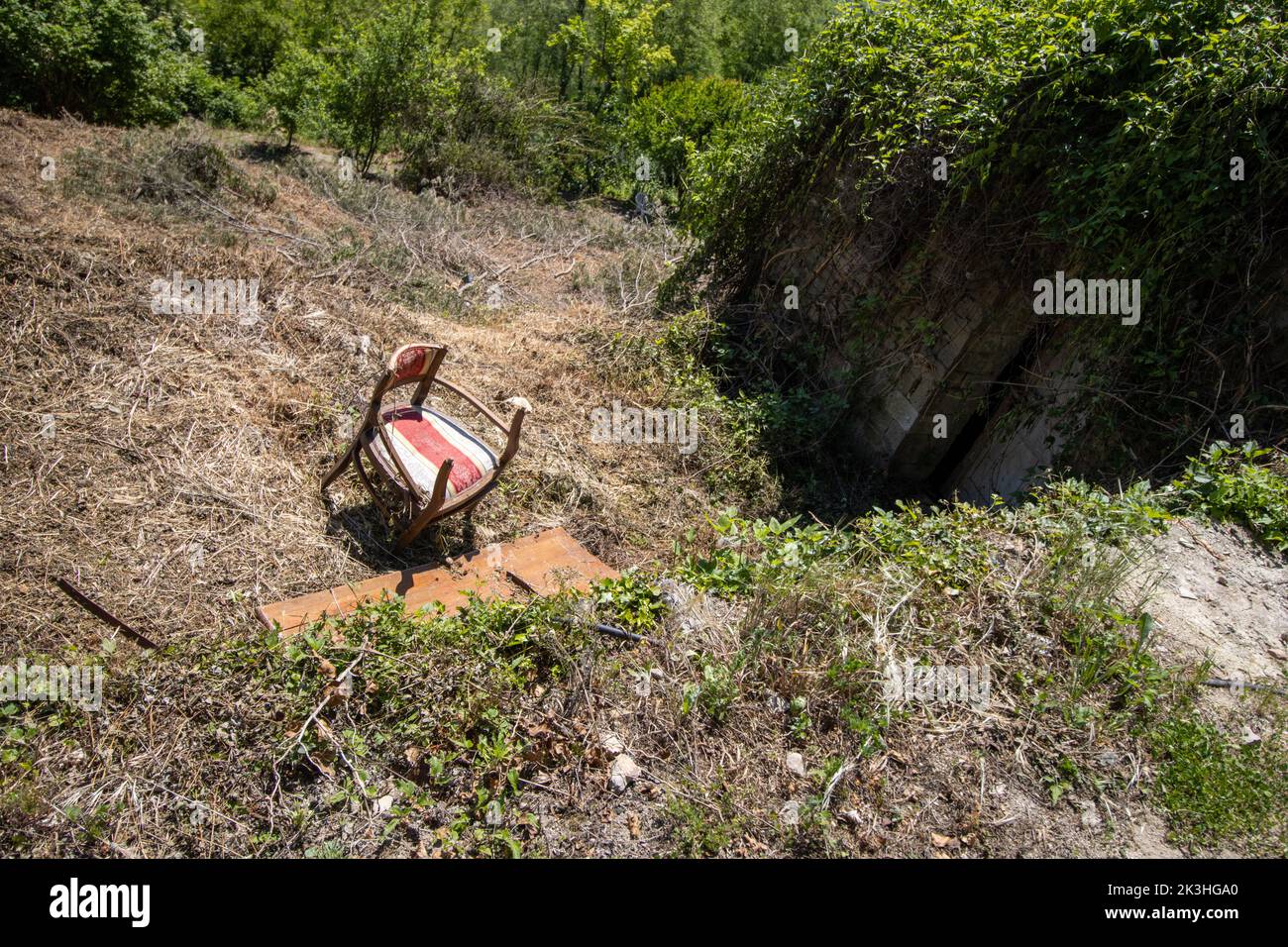 an old chair on a hillside near Motovun, Istria, Croatia Stock Photo