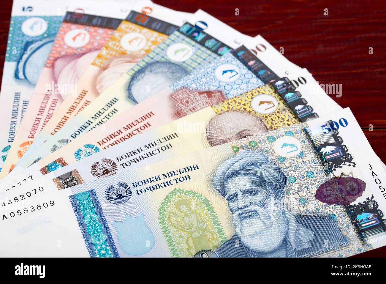 Tajikistani money - somoni a business background Stock Photo
