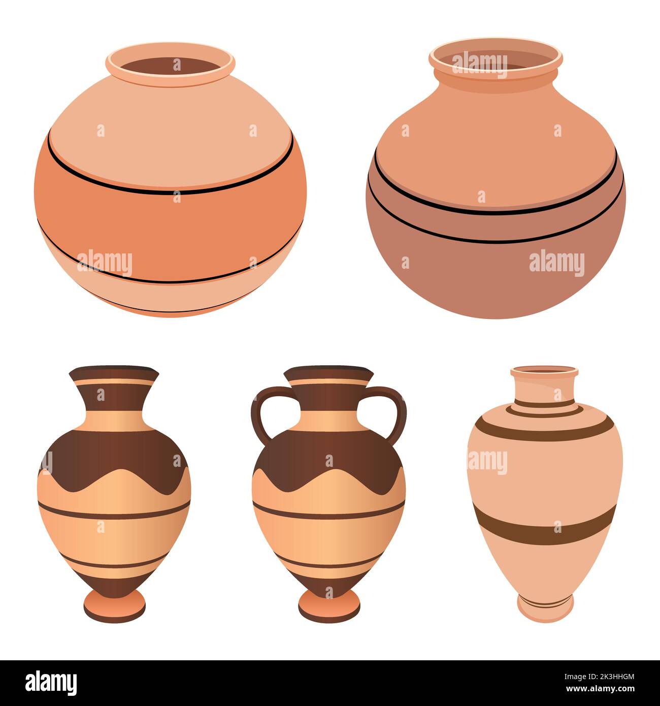 set of Clay pots vector illustration isolated on white background Stock